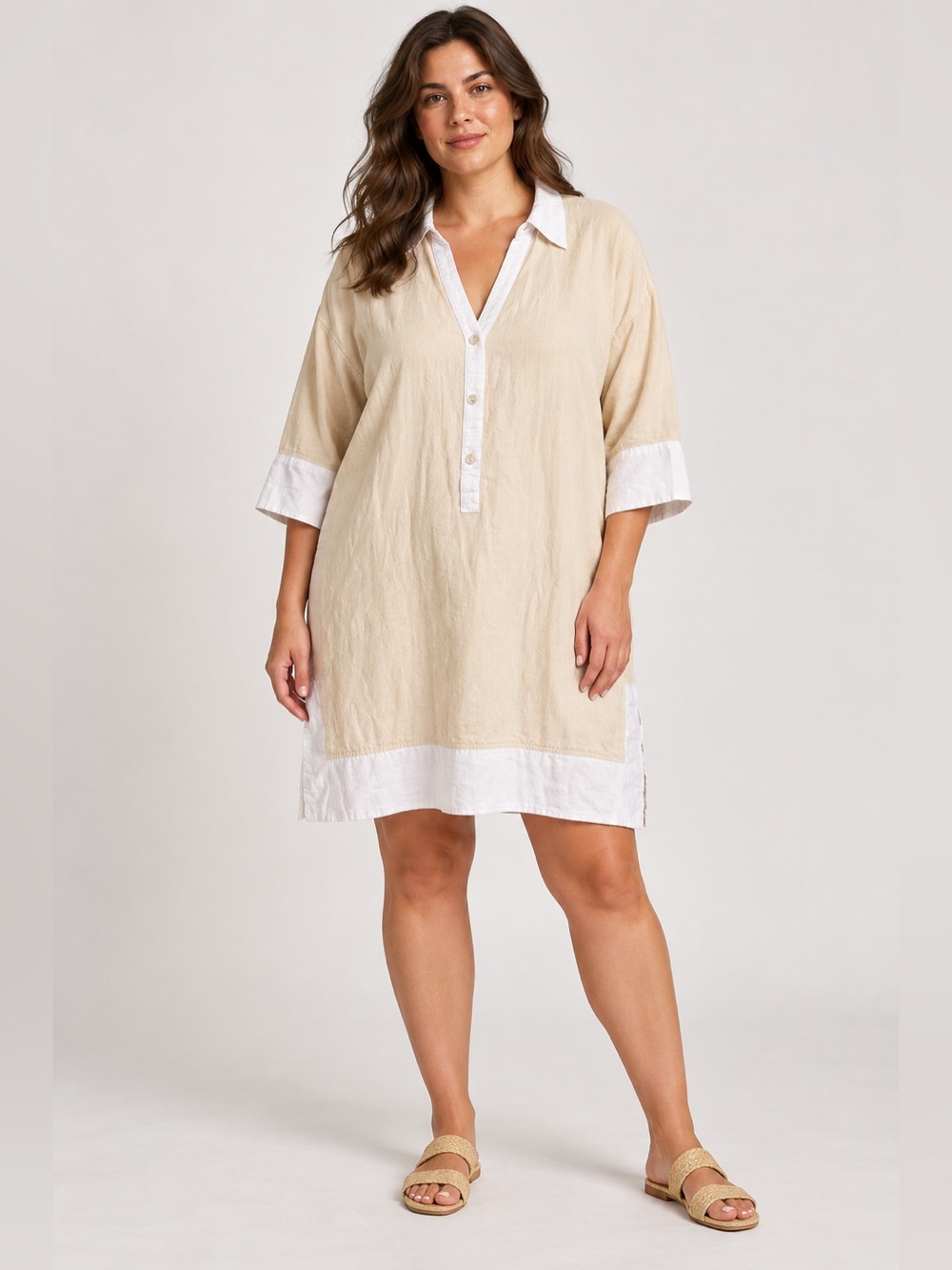 Cynthia Rowley Beige Dress with White Trim